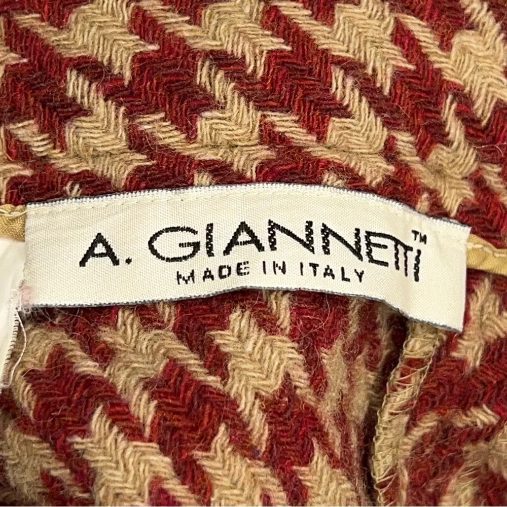 SIZE 10 VINTAGE A GIANNETTI WOOL SKIRT HOUNDSTOOTH BEIGE RED ACADEMIA